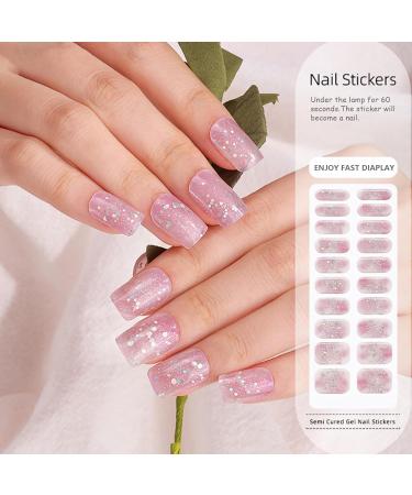 Semi Cured Nail Wraps - Soft Self-Adhesive Gel Nail Stickers - Semi Cured Gel Nails Strips - Pink Glitter Gel Nail Polish Strips Manicure Stickers Set UV/LED Lamp Required Flash Pink - Buy Online on GoSupps.com
