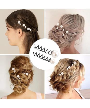 3 Pairs Lovely Artificial Pearl Spiral Hair Pins for Women - DIY Bun Hair Style - Buy Online on GoSupps.com