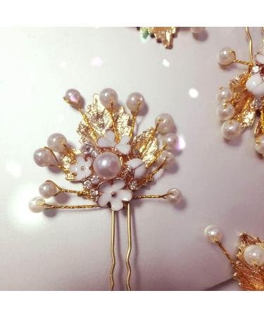 Elegant Tseenyi Bride Wedding Pearl Hairpin - Gold Leaf & Crystal Hair Jewelry for Women & Girls | Perfect for Valentine's Day & Christmas - Buy Online on GoSupps.com