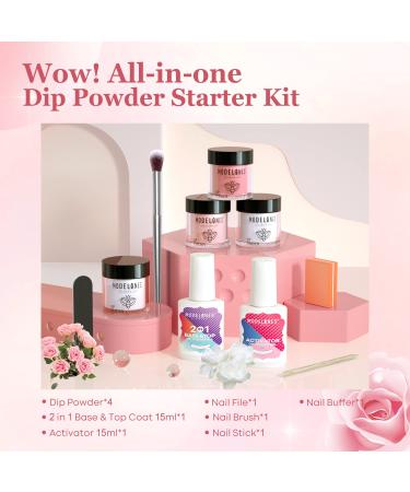 Modelones Dip Powder Nail Kit Starter Set - 10 Pcs, 4 Colors (Clear, Nude, Pink), Essential Liquid Set with Base & Top Coat Activator for French Nail Art Manicure DIY Salon - All-in-One Ultimate Gentleness Kit - Buy Online on GoSupps.com