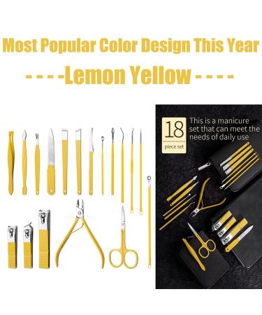 Professional Lemon Yellow Manicure Set from Germany - Stainless Steel Nail Clippers and Pedicure Kit in Luxurious Travel Case for Men and Women - Perfect Gift - Buy Online on GoSupps.com