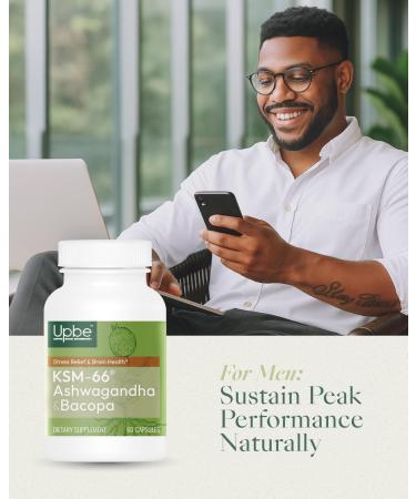 Upbe Ashwagandha Supplements for Women & Men - KSM-66 with Bacopa & Milk Thistle, 60 Vegan Capsules - Stress Relief, Mood, Cortisol Support, Extra Strength Ashwagandha Capsules - Buy Online on GoSupps.com