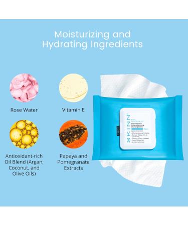SKINN Facial Cleansing Makeup Remover Wipes | Hydrating Disposable Cloths for Waterproof Mascara Makeup & Dirt | Gentle Exfoliating Towelettes for Soft Skin - Buy Online on GoSupps.com