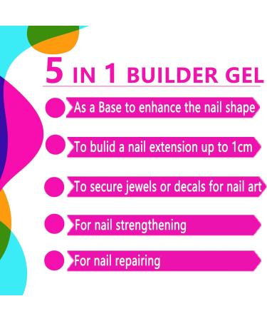 ASENTER 5 in 1 Builder Gels 15ML - Clear Nude Pink Rubber Gel for Nail Extensions, Base & Strengthener - UV/LED Polish Gel for Broken Nails Repair - Buy Online on GoSupps.com