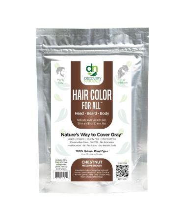 Discovery Naturals - Chestnut Medium Brown Natural Henna Hair Color For Men & Women  100% Natural & Chemical-Free Dye for Hair & Beard  Easy To Use & Blends Well In Hair Chesnut Medium Brown