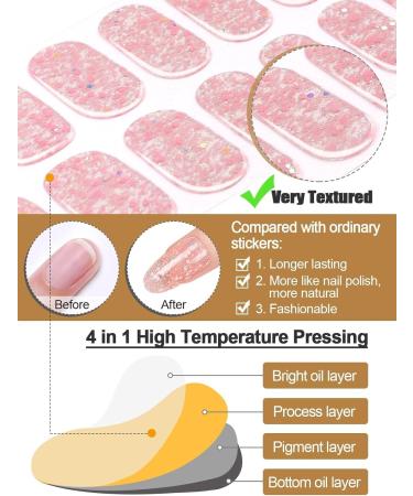 Kalolary 20PCS Luminous Glitter Gel Nail Polish Strips - Glow in the Dark Adhesive Full Wrap Sticker Set with Nail File - Waterproof Pink Gel Nail Wrap Stickers - Buy Online on GoSupps.com