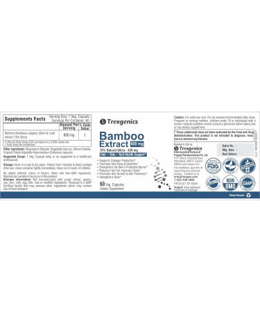 Trexgenics 70% Silica Bamboo Extract 600mg | Hair Skin Nails Support | Vegan & Non-GMO | 60 Veg Capsules - Buy Online on GoSupps.com