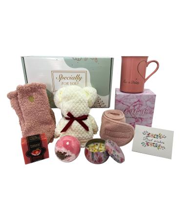 Spa Gift Baskets for Women Luxury Self Care Relaxation Birthday Gifts for Women Get Well Soon Gifts for Friend Scented Bath Gift Box for Christmas Thanksgiving Valentine's Day Pink