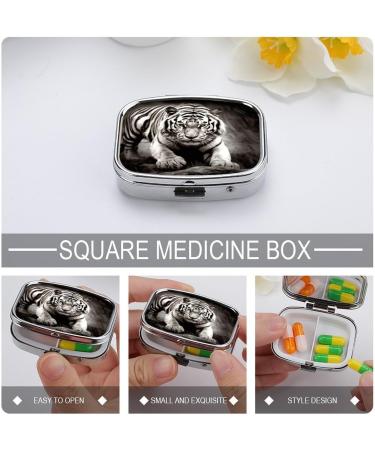 Buy Decorative Black & White Tiger Print Pill Box 2 Compartment Portable Medicine Organizer for Travel | Stylish Metal Pill Case - Buy Online on GoSupps.com