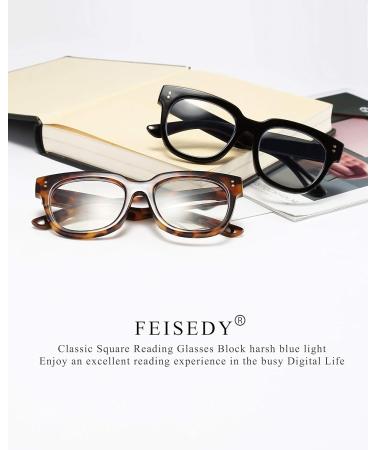 FEISEDY Retro Square Blue Light Blocking Reading Glasses - Thick Frame Anti Glare Digital Eyestrain Reader B2523 Black 1.75x - International Shipping Available - Buy Online on GoSupps.com