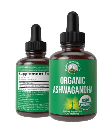 Ashwagandha Liquid Drops. USDA Organic Vegan Supplement. Extra Strength Ashwagandha Root Extract For Women Men Kids. With Adaptogens. Zero Sugar Organic Gluten Free Tincture Supplements.