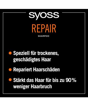 Syoss Repairing Shampoo (440 ml) Shampoo for dry and damaged hair Repairing shampoo prevents hair damage Formula with amino complex & Wakame algae - Buy Online on GoSupps.com
