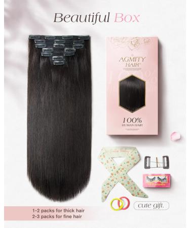 Buy AGMITY Clip-In Hair Extensions 55cm 120g - Real Human Hair Seamless & Invisible #1B Natural Black - 7 Pieces for Effortless Volume & Length - Buy Online on GoSupps.com