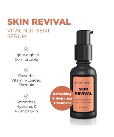 Beauty for Real Skin Revival Serum - Anti-Aging Vital Nutrient Formula with Vitamin A B3 & C - Hydrates Repairs & Brightens - Fine Lines & Wrinkles Solution - 1 fl oz - Buy Online on GoSupps.com