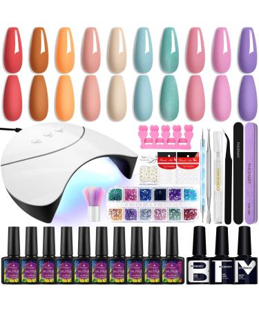 Phoenixy uv gel nail polish set 10 colors gel nail starter set with 36W LED nail lamp purple nail set gelnail starter set DIY at home kit 06