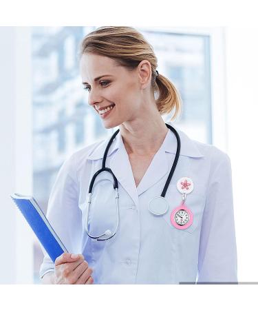 Hemobllo Retractable Nurse Watch | Portable Pocket Clip-On Watch with Second Hand for Doctor | Cute Leaves Design | Black Pink - Buy Online on GoSupps.com