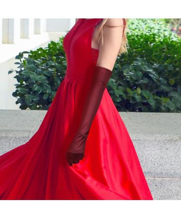 NQEUEPN Women Long Gloves Long Elbow Satin Gloves 21" Stretchy 1920s Opera Gloves Hand Care Moisturizing Gloves for Women Girls Evening Party Dance (Dark Red) - Buy Online on GoSupps.com