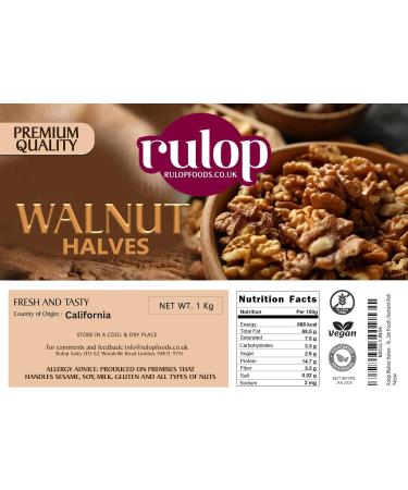 Rulop Walnuts Halves - 1kg - California Walnuts - Premium Quality Resealable Pouch Nutrient-Rich - Buy Online on GoSupps.com