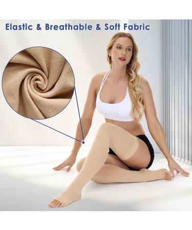 Beister 15-20 mmHg Open Toe Medical Compression Stockings | Thigh High Support for Varicose Veins & Edema | Silicone Band | Beige Large - Buy Online on GoSupps.com