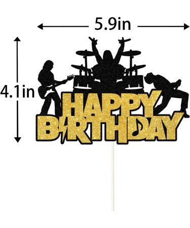 Rock and Roll Cake Topper Happy Birthday Cake Decorations Drums Guitar Musical Notes Music Player Rock Lets Party Theme Birthday Anniversary Party Supplies Black Glitter - Buy Online on GoSupps.com