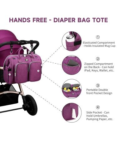 Pomelo Best Diaper Bag - Waterproof Diaper Pad 2 Stroller Hooks Adjustable Shoulder Strap | Multifunctional Travel Bag in Dark Purple - Buy Online on GoSupps.com