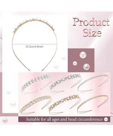 Crystal Diamond Headband Set - Girls Tiara Gold Silver Pearl Headbands for Women, Brides, Wedding Party - 6 Pcs - Buy Online on GoSupps.com