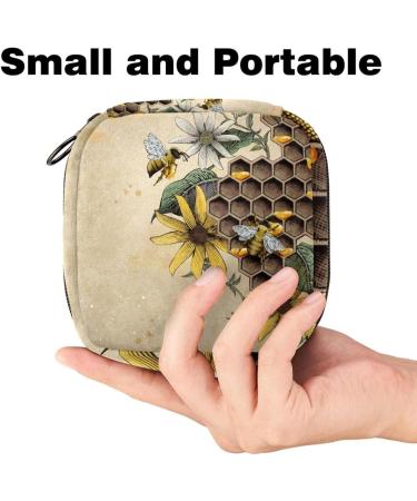 Menstruation Pad Bag with Zipper | Retro Honeybee Design | Womens Napkin & Tampon Collecting Bags - Buy Online on GoSupps.com
