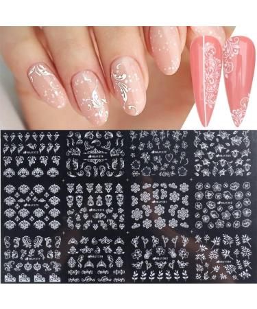 12design/sheet Nail Art Decor White Black Manicure DIY Valentine Design Nail Stickers Mandala Flower Leaf 3D Lace(02) Style2 - Buy Online on GoSupps.com