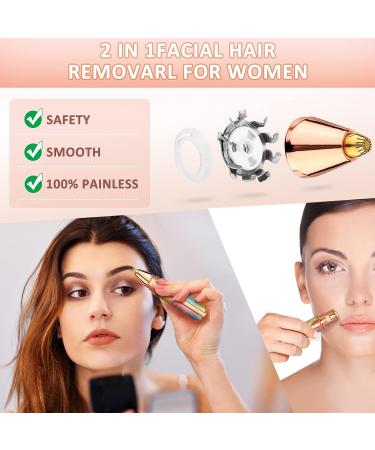 2 in 1 Eyebrow Trimmer & Facial Hair Removal for Women USB Rechargeable, Painless Razor with LED Light for Face, Lips, Nose & Body - Buy Online on GoSupps.com