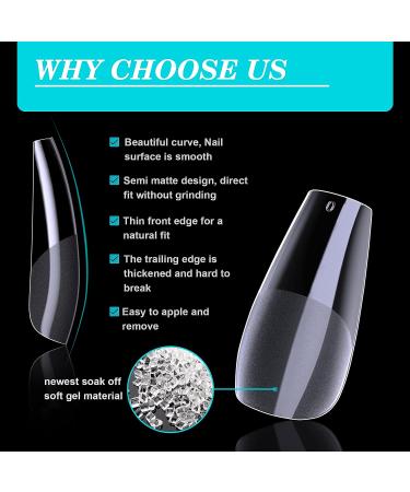 HIOTIOL Soft Gel Nail Tips 552Pcs - Full Cover Soak-off Extensions - Medium Coffin Half Matte Clear - 12 Sizes - Ideal for Salons and DIY Art - Buy Online on GoSupps.com