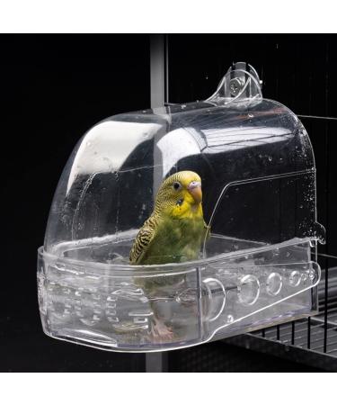 Bird Bath Cage, Cleaning Pet Supplies Cockatiel Bird Clear Bathtub with Hanging Hooks and Bottom Drawer for Little Bird Parrots Spacious Parakeets Portable Shower for Most Birdcage