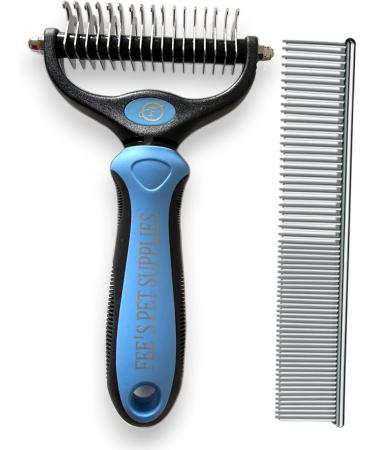 Pet Cat brush & Dog brush Double sided De-Matting De-shedding Rake for medium to long hair - Professional Grooming Tool for Tangle-Free Fur comes with a Bonus FREE stainless steel Comb (Blue) - Buy Online on GoSupps.com