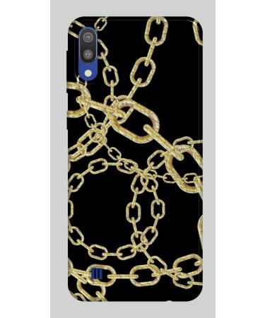 Soft TPU protective case for Samsung M10 056 leather black elegant chains gold luxury