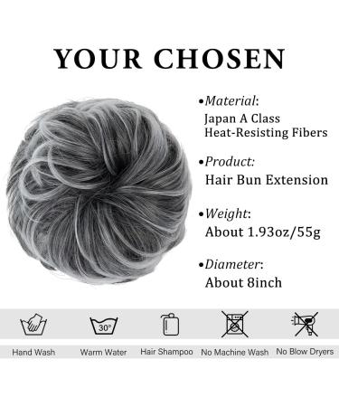 SARLA Messy Bun Hair Scrunchie for Women - Curly Wavy Updo Ponytail Extension in Black mix Gray & White Tips - Buy Online on GoSupps.com