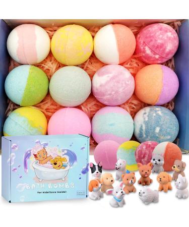 3.5 oz XL Bath Bombs for Kids with Puppy Toys Inside Kids Bath Bombs Organic Bubble Bath Fizzies Colorful Bomb 12 Pcs Set Birthday/Christmas Surprise Gift for Girls & Boys