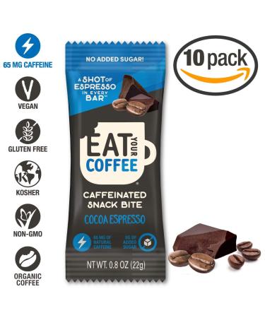 Caffeinated Coffee Bites | Cocoa Espresso Energy Bar | Natural Snack | Stay Energized | Ethically Sourced | 0.8 oz (Pack of 10) - Buy Online on GoSupps.com