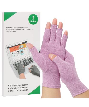 2-Pair Arthritis Compression Gloves for Alleviate Rheumatoid Osteoarthritis Carpal Tunnel Raynauds Disease Ease Muscle Tensi on Fingerless Breathable & Moisture Women and Men (Purple Large) Purple L