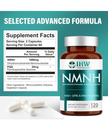 IHW NMNH Dihydronicotinamide Mononucleotide 120 Capsules 1000mg NMNH Supplement NAD Supplement Alternative for Healthy Cellular Aging Energy Focus Non-GMO Gluten Free - Buy Online on GoSupps.com
