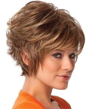 Jier Women's Short Curly Real Hair Wig with Bangs - Natural Light Brown & Blonde Mix - Buy Online on GoSupps.com