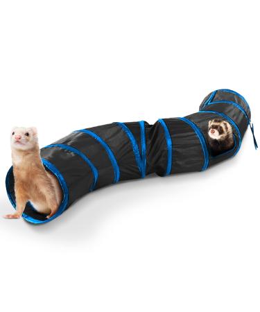 SunGrow Collapsible Tunnel for Ferret, 47.2" x 9.8" Lightweight Polyester with Steel Frame Tube,Includes Carrying Case, Ferret Accessories and Supplies Black and Blue