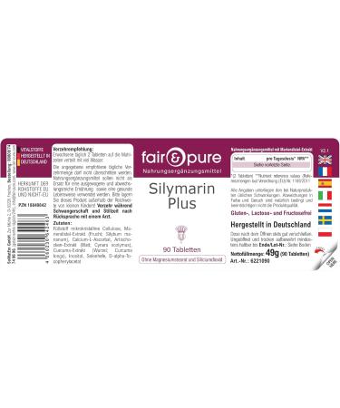 SoMatEm Fair & Pure Silymarin Plus tablets 90 pieces complex with milk thistle vitamin C & E artichoke turmeric inositol selenium vegan food supplement without additives produced in Germany - Buy Online on GoSupps.com