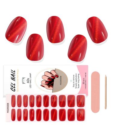EBANKU 20 PCS Semi Cured Gel Nail Strips Gel Nail Strips Full Wraps Adhesive Gel Nail Stickers with Nail File and Stick(UV/LED Lamp Required)-5 # 5