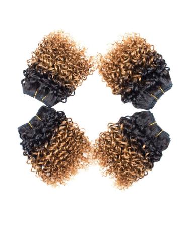 Kinky Curly Brazilian Virgin Human Hair Bundles - Ombre Short Curly Hair Extensions - 8 Inch (Pack of 4) 1B/30 - Buy Online on GoSupps.com