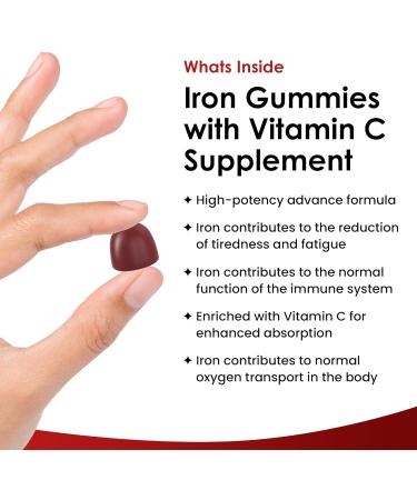 Iron Gummies 14mg - 120 Supplements with Vitamin C & Real Fruit Juice | 2 Months Supply for Men & Women | Tasty Alternative to Iron Tablets - Buy Online on GoSupps.com
