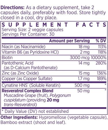 NAOMI Keratin Vegan Hair Growth Supplement for Women - Biotin, Zinc, & Soluble Keratin - Strong Hair & Nails Vitamins with Resveratrol - 60 Capsules - Buy Online on GoSupps.com