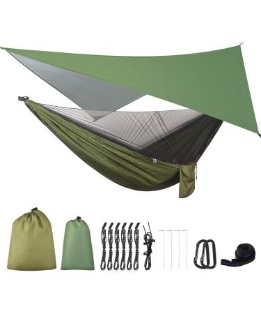 FIRINER Camping Hammock with Rain Fly Tarp and Mosquito Net Tent Tree Straps, Portable Single Double Nylon Parachute Hammock Rainfly Set for Backpacking Hiking Travel Yard Outdoor Activities Green - Buy Online on GoSupps.com