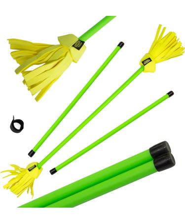 Juggle Dream Neo FlowerStick Set - Green/Yellow with Fiberglass Silicone Grip & Suede Fringes | International Shipping - Buy Online on GoSupps.com