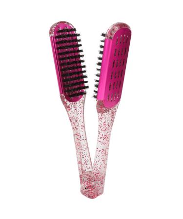 Hair Straightening Splint Comb Soft Hair Double Sided Hair Straightener Clamp Brush Styling Tool Rose Red