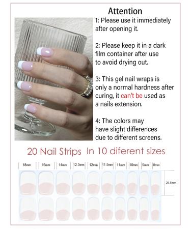 Buy Semi Cured Gel Nail Strips - Classic French 20pcs | DIY Gel Nail Wraps UV for Home Use | Nude Transparent - Buy Online on GoSupps.com
