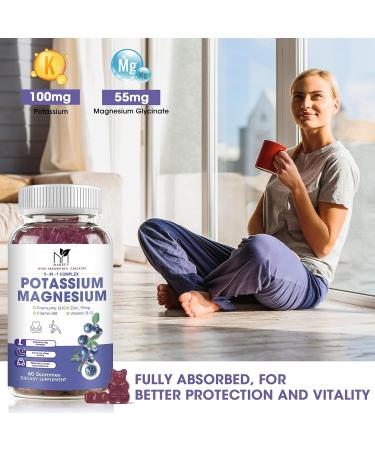 2 Pack Potassium Magnesium Gummies, Sugar-Free Potassium Gummies with Magnesium Glycinate 500mg Chewable Potassium Magnesium Supplements with Calcium, Zinc & Vitamins to Support Leg Muscle Relaxation Blueberry 60 Count (Pac  - Buy Online on GoSupps.com